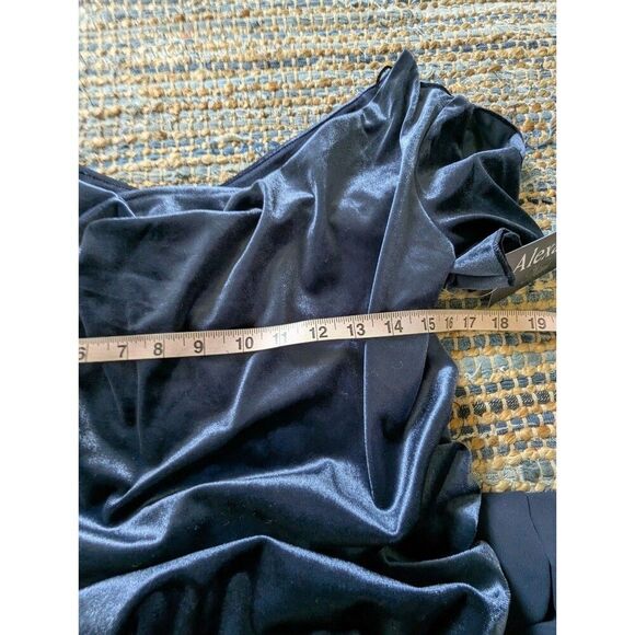 NWT Alexa B Nites 16W Sleeveless Ruched Neck Blue Evening Gown Velvet Chiffon - Picture 7 of 8